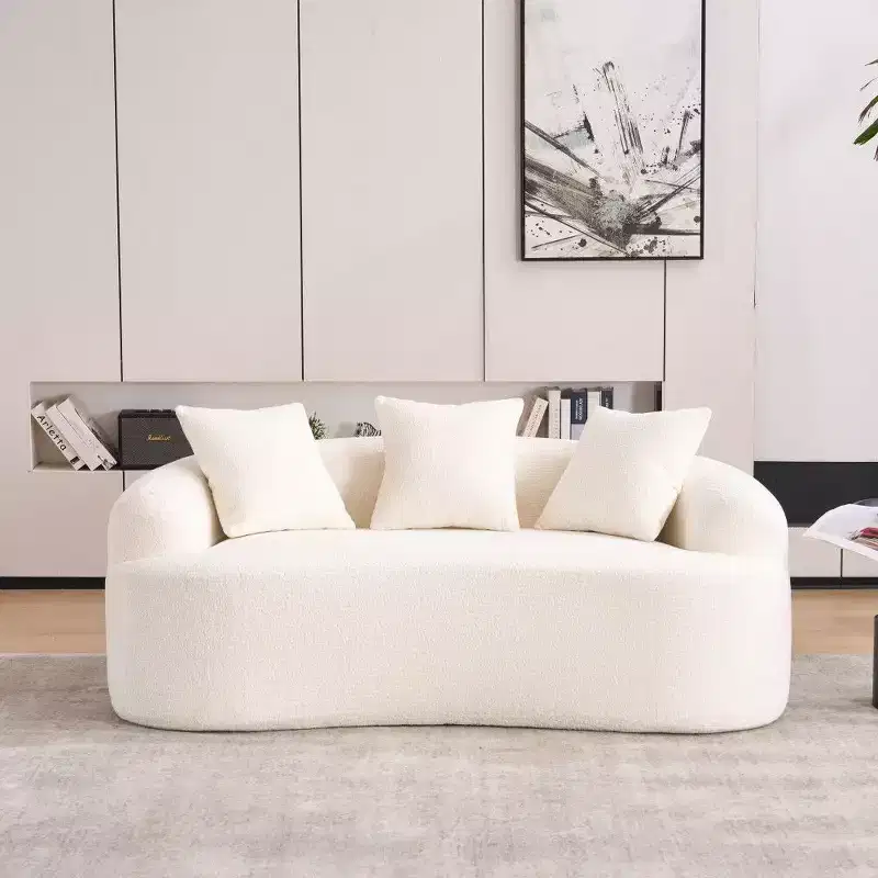 TUYOHW 65 Curved Loveseat Sofa,No-Assembly Chenille Sofa with 3 Pillows,2-Seater Couch for Living Room,Small Space