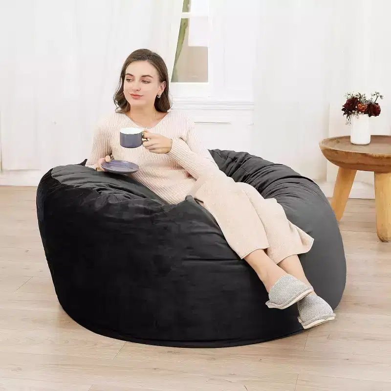 4FT Velvet Bean Bag Chair  Foam-Filled Round Lounger for Adults & Teens, Plush Soft Seating for Living Room, Dorm, or Lounge Areas