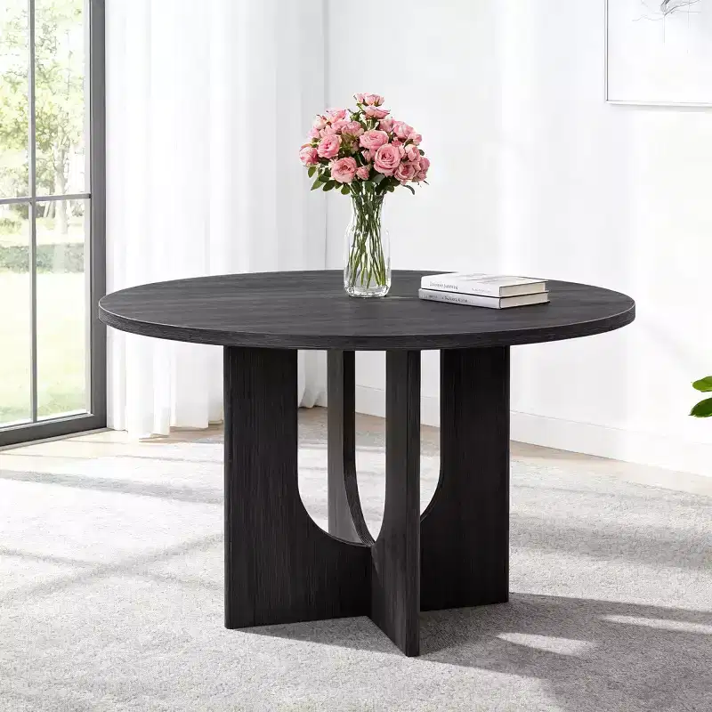 47 Modern Round Dining Table with Wood Grain Top and Stable Base, Versatile Kitchen Table for Dining Room or Living Room-Panipeachy