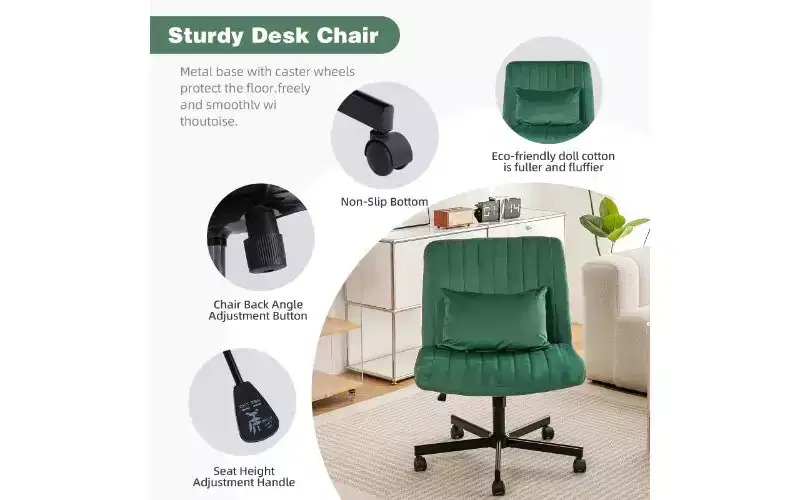 Modern Linen Swivel Criss Cross Chair, Ergonomic Office Chair, Height Adjustable Home Office Desk Chair, Versatile Armless Chair with Wheels