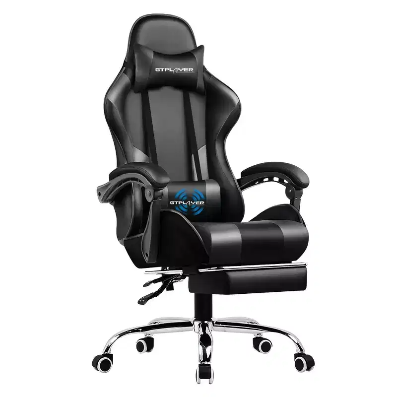 Gaming Chair with Footrest and Ergonomic Lumbar Massage Pillow PU Leather Office Chair - GTRACING