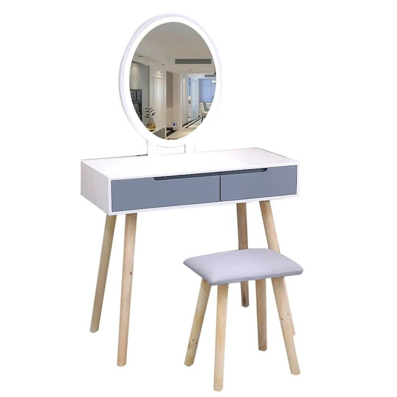 Modern Bedroom Vanity Table with LED Mirror & 2 Drawers