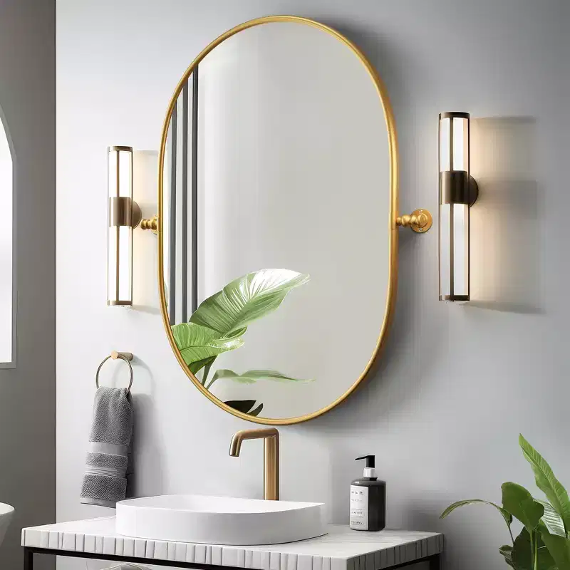 Metal Frame Oval Pivot Bathroom Vanity Mirror