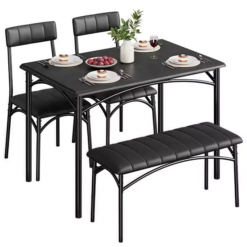 4-Piece Dining Set with Table, 2 Chairs & Bench, Retro Style Space-Saving Kitchen Table for Small Spaces, Kitchen, Apartments