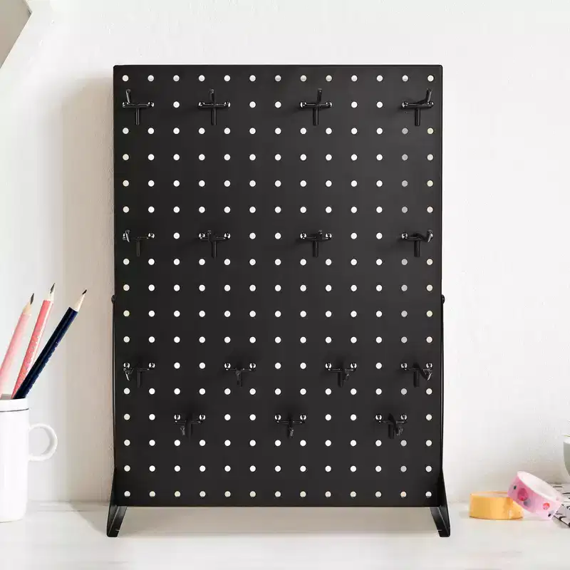 Pegboard Display Stand, 17 x 13 Inch Tabletop Pegboard Display Stand with 30 Hooks, Thickened Cold-Rolled Steel Peg Board Panel, Black