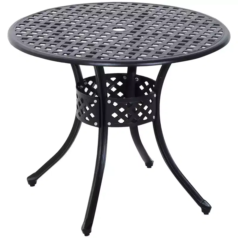 Outsunny 33 Patio Dining Table Round Cast Aluminium Outdoor Bistro Table with Umbrella Hole - Black