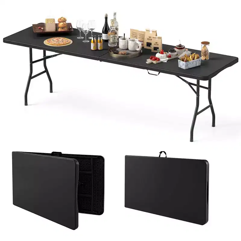Costway 8 ft Portable Folding Table with HDPE Tabletop Safe Lock Mechanism Carrying Handle White/Gray/Black