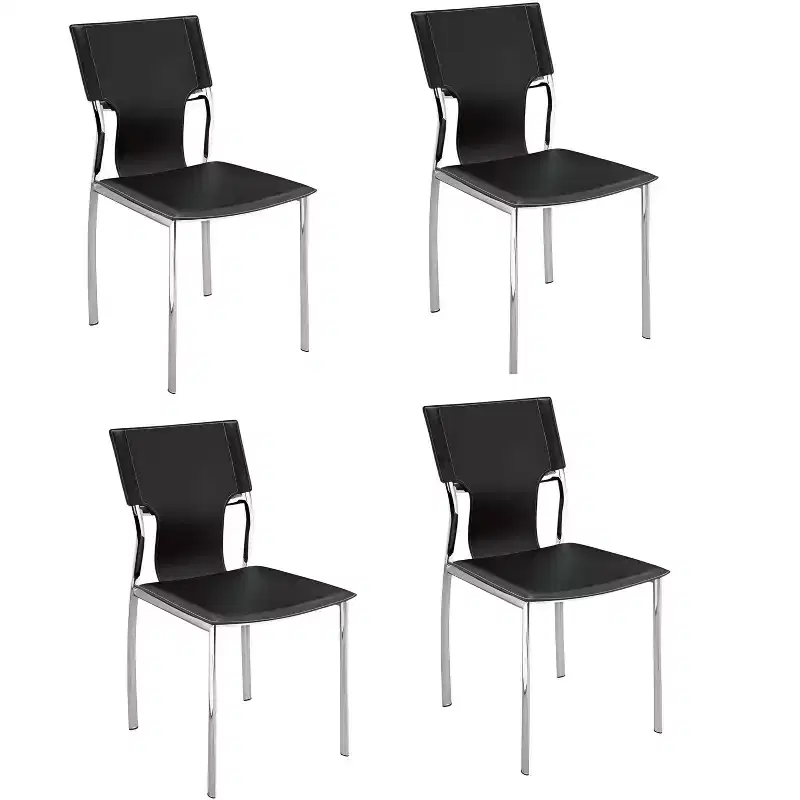 Black and Silver Metal Partially Open Back Dining Side Chair