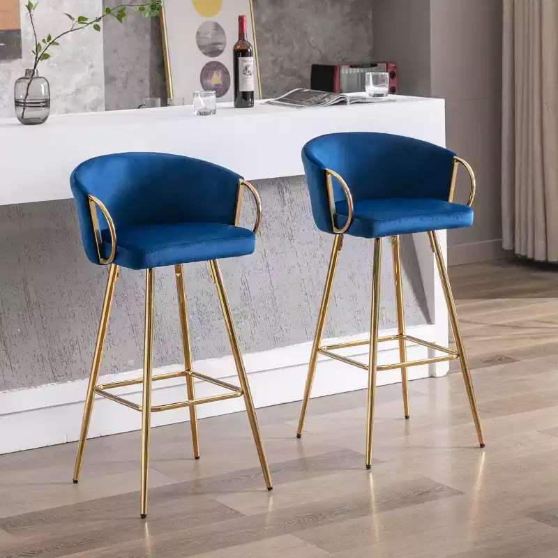Okak 30 Inch Bar Stools Counter Height Set of 2, Upholstery Barstools with Chrome Footrest&Velvet Backrest, Bar Chairs for Kitchen