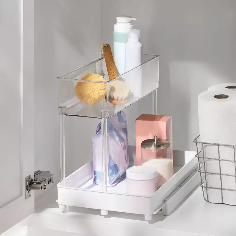 Long Gliding Under-Sink Tray with Bin - Clear, Recycled Plastic