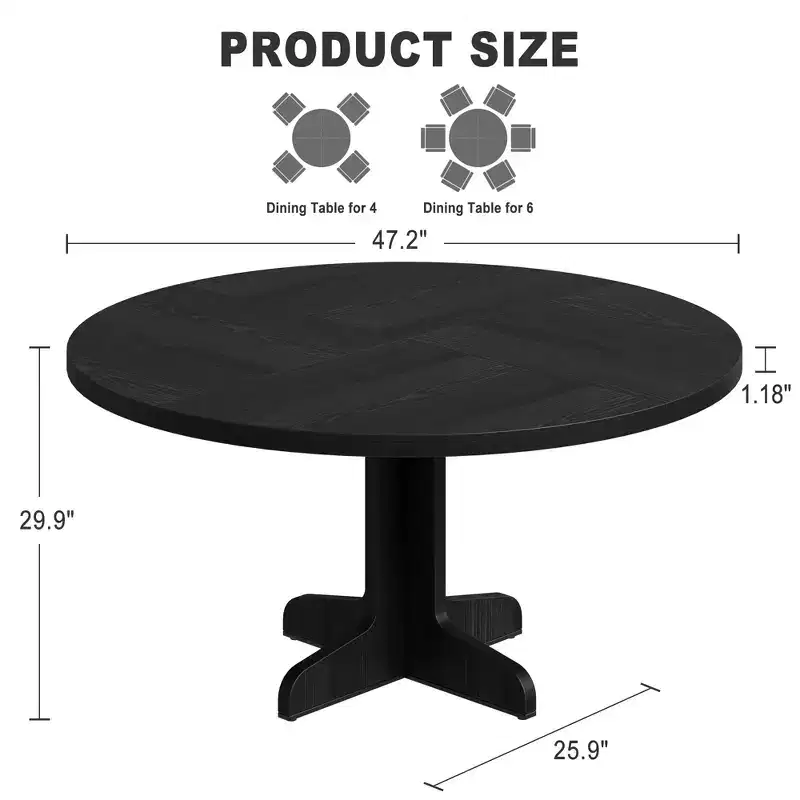 47 Inch Round Dining Table for 4, Curved Leg Table, Modern Dining Table, Stable Base, for Kitchen