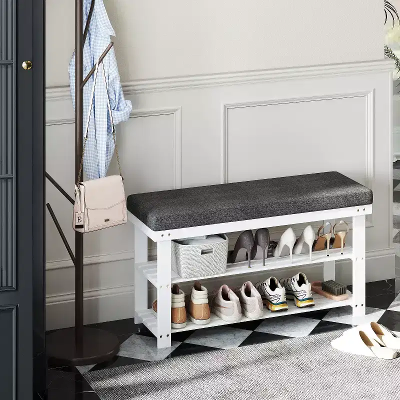2-Tier Shoe Rack Bamboo Shoe Bench Stable Shoe Organizer for Entryway Living Room Bench Seat Holds Up to 300 lb 11.4 x 35.4 x 19.3 Inches