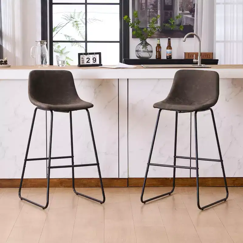 FERPIT Faux Shearling Counter Height Bar Stools Set of 2, Upholstered Bar Stools with Footrest, Dark Brown, 24