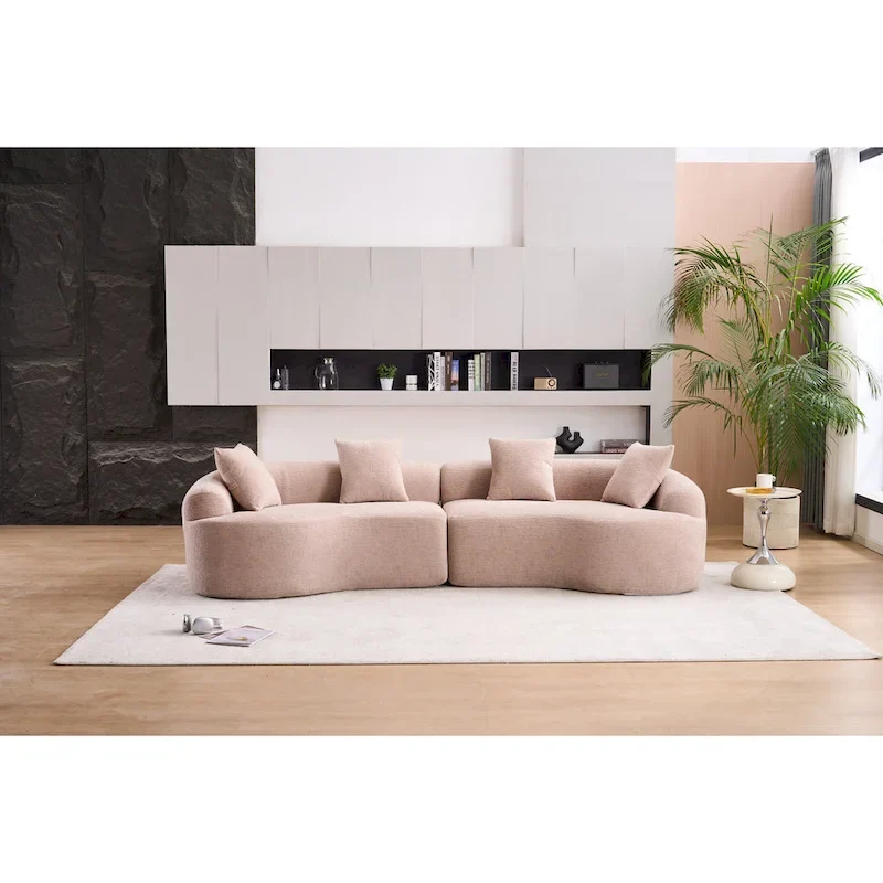 Grey / Antique Blue / Beige / White / Green / Orange / Antique Brown Curved Foam Sofa, 4-Seater, with 4 Pillows