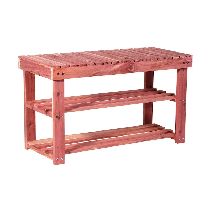 2-Tier Natural Cedar Wood Shoe Rack and Seat Bench for Entryway