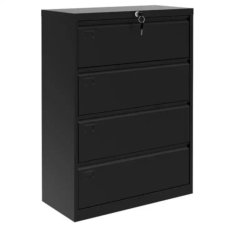 4-Drawer Lateral File Cabinet - Black Heavy-Duty Metal Storage for Letter/Legal Documents (Home/Office Use)