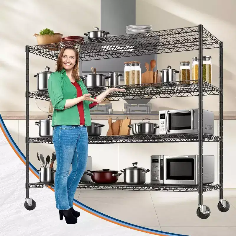 4-Tier Heavy Duty Wire Shelving Unit with Locking Wheels, Adjustable Shelves for Kitchen, Garage, Pantry, 2500 lbs Capacity