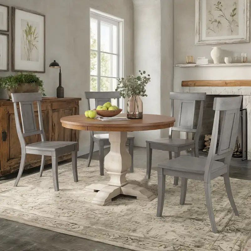 Ronda 45 Round Solid Wood Top Dining Set with Panel Back Chairs