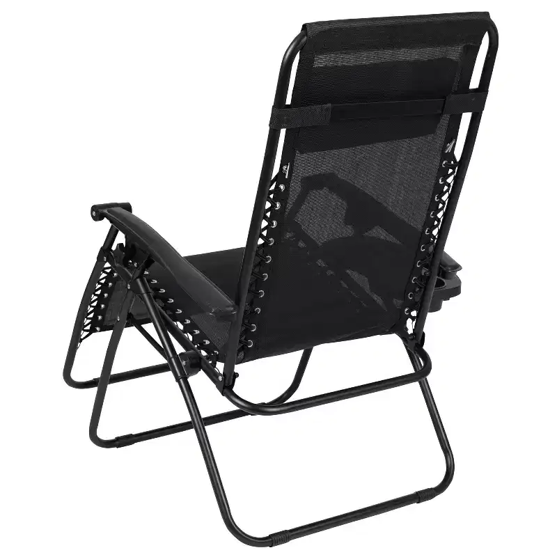 Merrick Lane Set of 2 Folding Mesh Upholstered Zero Gravity Chair with Removable Pillow and Cupholder Tray