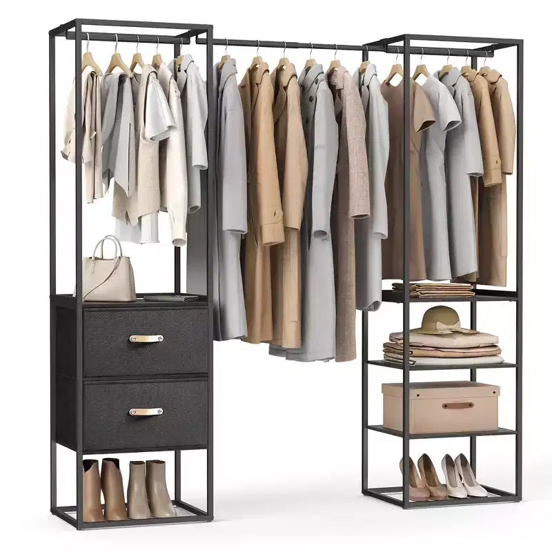 SONGMICS Clothes Rack, 70.9 Inch Wardrobe Freestanding Closet, Heavy Duty Garment Rack with 1 Extendable Hanging Rod, 2 Drawers and 4 Shelves