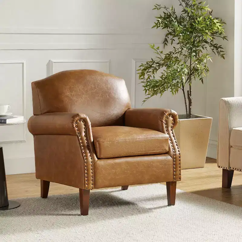 Gianluigi Transitional Vegan Leather Armchair with Nailhead Trim for Bedroom and Living Room| ART OF LIVING DESIGNS