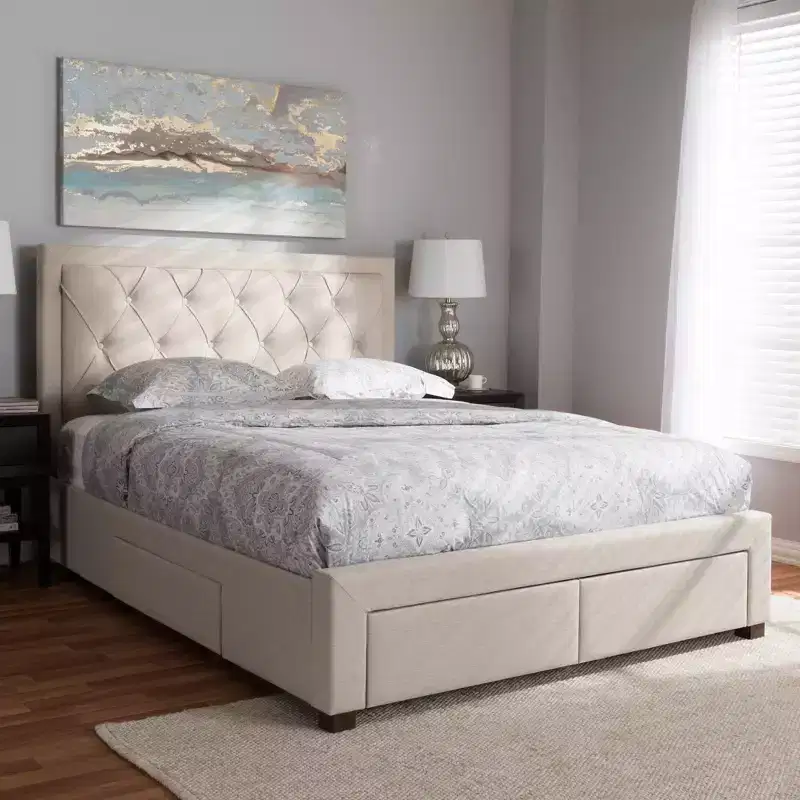 Baxton Studio Aurelie Modern and Contemporary Fabric Upholstered Storage Bed