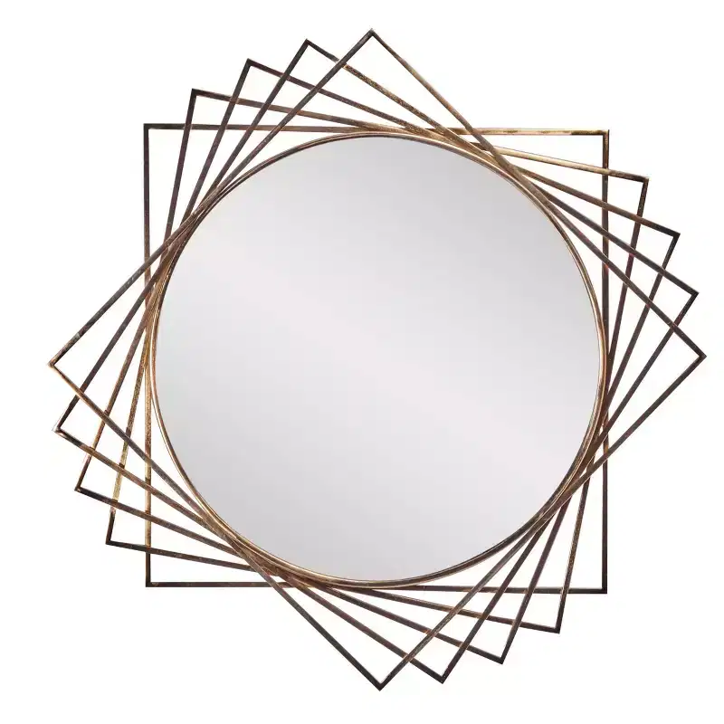 Black / Silver Round Metal Geometric Wall Mirror, Single
