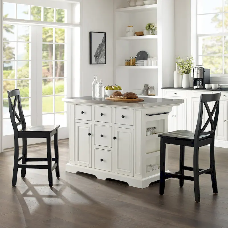 Crosley Julia Island with X-Back Stools - 60d x 50w x 41h