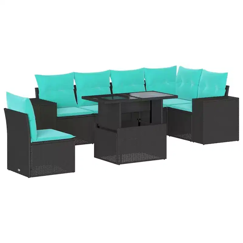 vidaXL 7 Piece Garden Sofa Set with Cushions Poly Rattan