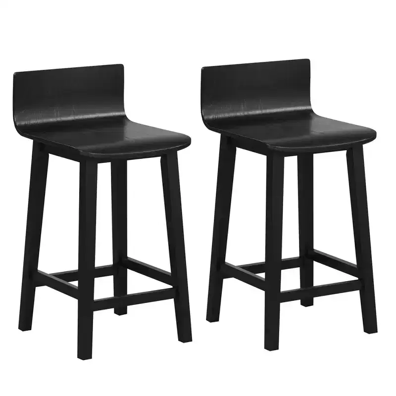 Costway 24.5 Wood Bar Stools Set of 2 with Solid Back & Seat Mid Century Bar Chairs Brown/Black/White
