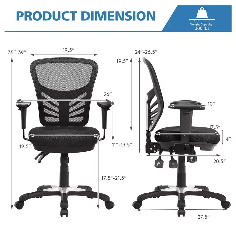 Mesh Office Chair 3-Paddle Computer Desk Chair with Adjustable Seat