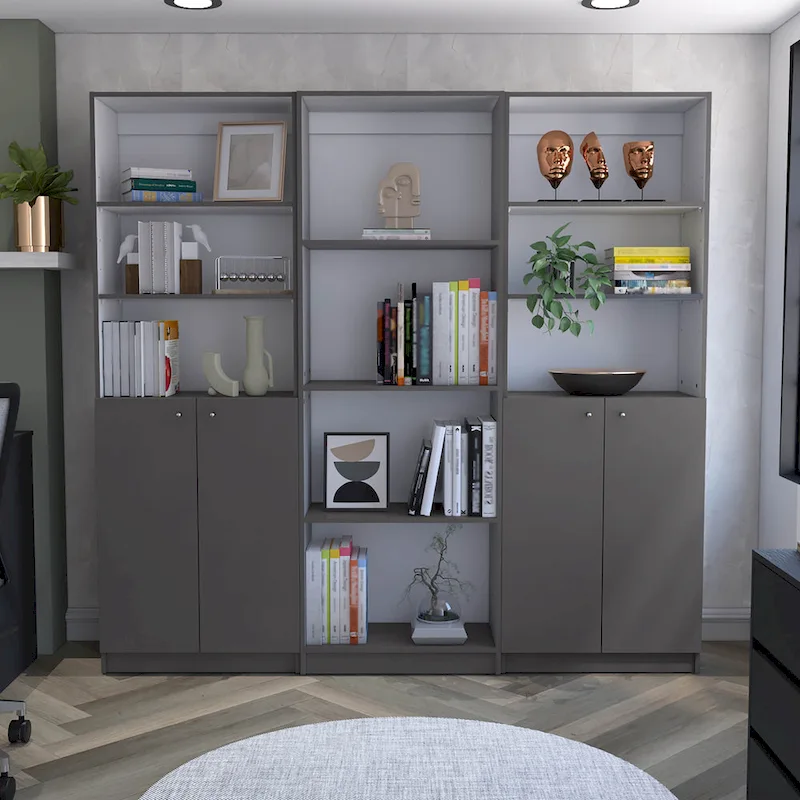 3pc Bookcase set 74 Wide 4-Shelf Double Cabinet