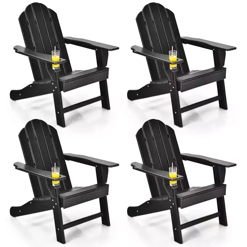 Costway 4PCS Patio Adirondack Chair Weather Resistant Garden Deck W/Cup Holder White\Black\Grey\Turquoise\Navy\Red