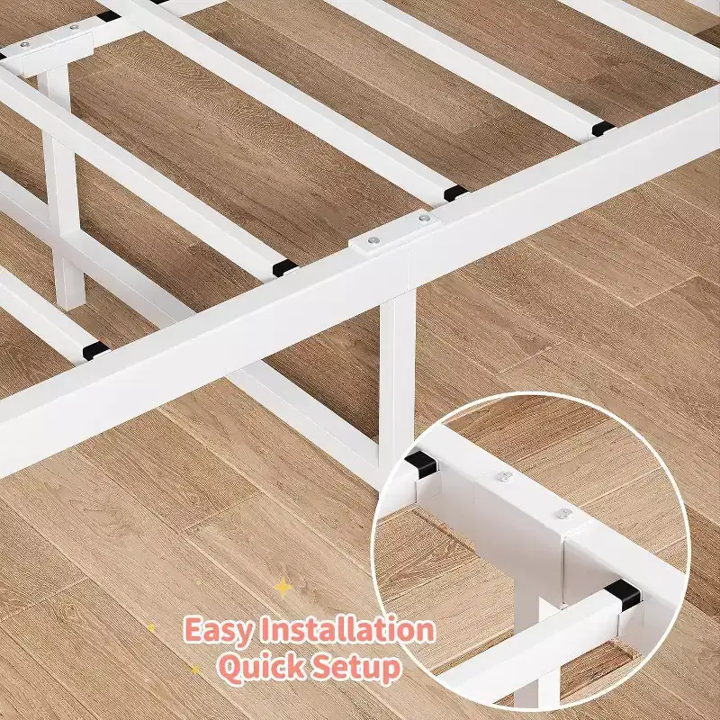 Twin Bed Frame for Kids with Heart-Shaped Headboard, Heavy Metal Slat Support, Noise-Free, White