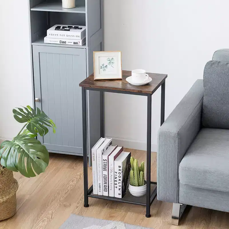 Costway Set of 2 2-Tier Industrial Side End Accent Telephone Table w/ Mesh Shelf