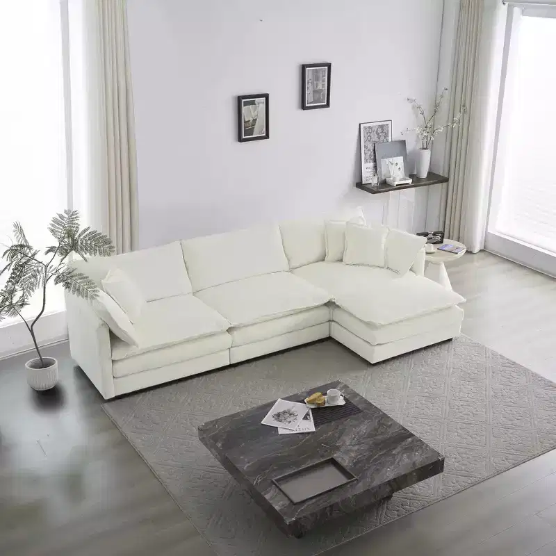 MAYEERTY Free Conbination Comfy Upholstery Modular Oversized L Shaped Sectional Sofa with Ottoman for Living Room White