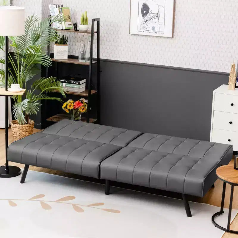 Costway Futon Sofa BedPU Leather Convertible Folding Couch Sleeper Lounge White/Black/Grey