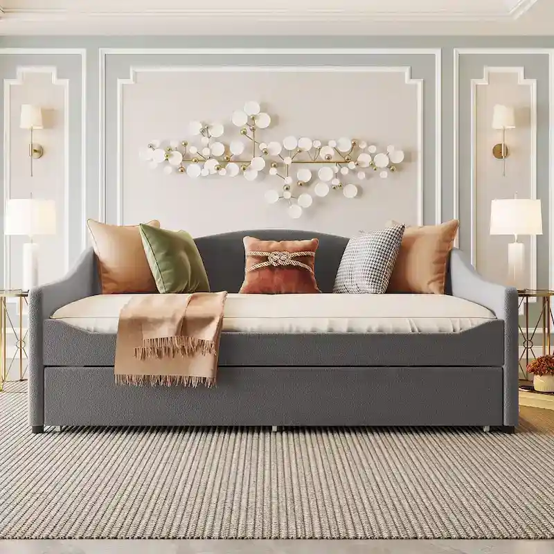Full Teddy Fleece Daybed with Trundle and LED Lights