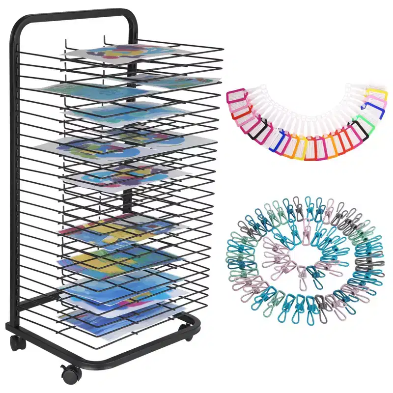Art Drying Rack, Painting Drying Stand - 25 Removable Shelves, Metal Mobile Storage for Classroom, Art Studios, 13.5x17.5x41.5