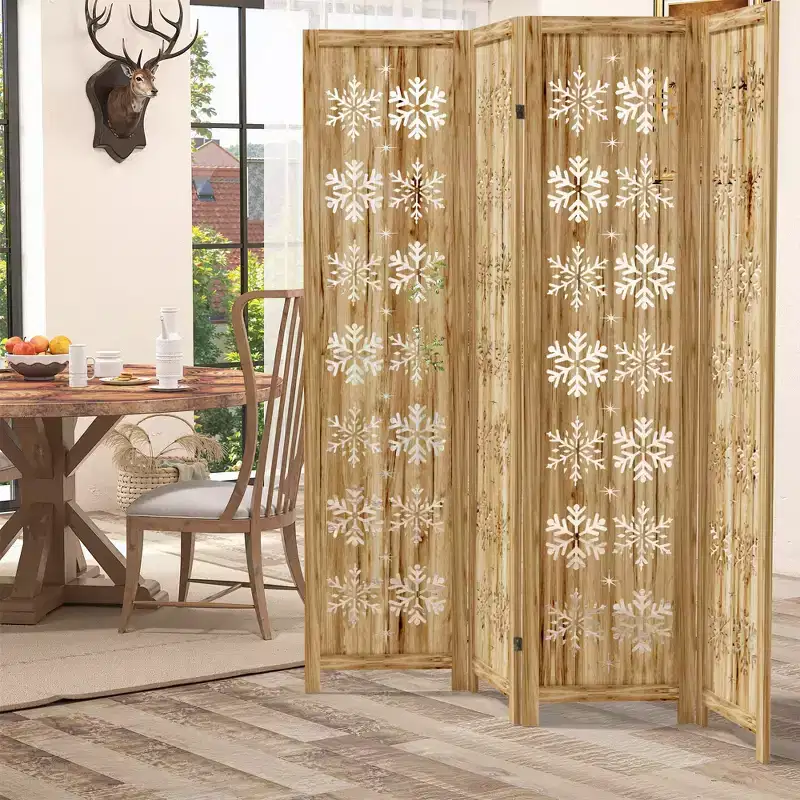 63*67 in Wood Room Divider Folding Privacy Screen Freestanding Partition for Indoor, 4-Panels, Brown