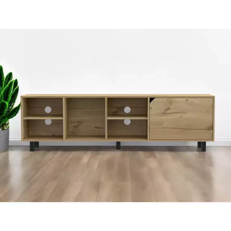 71 Natural Wood Enclosed and Open Storage TV Stand