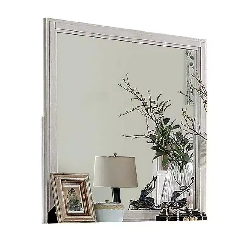 Royal Hampton Dresser Mirror, White Solid Wood, 38 Inch Stylish Square Frame