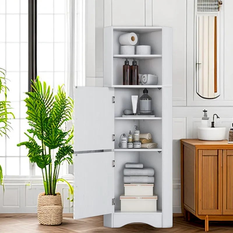 61 H Bathroom Storage Cabinet, Freestanding Bathroom Cabinet with Open Storage Bathroom Floor Cabinet