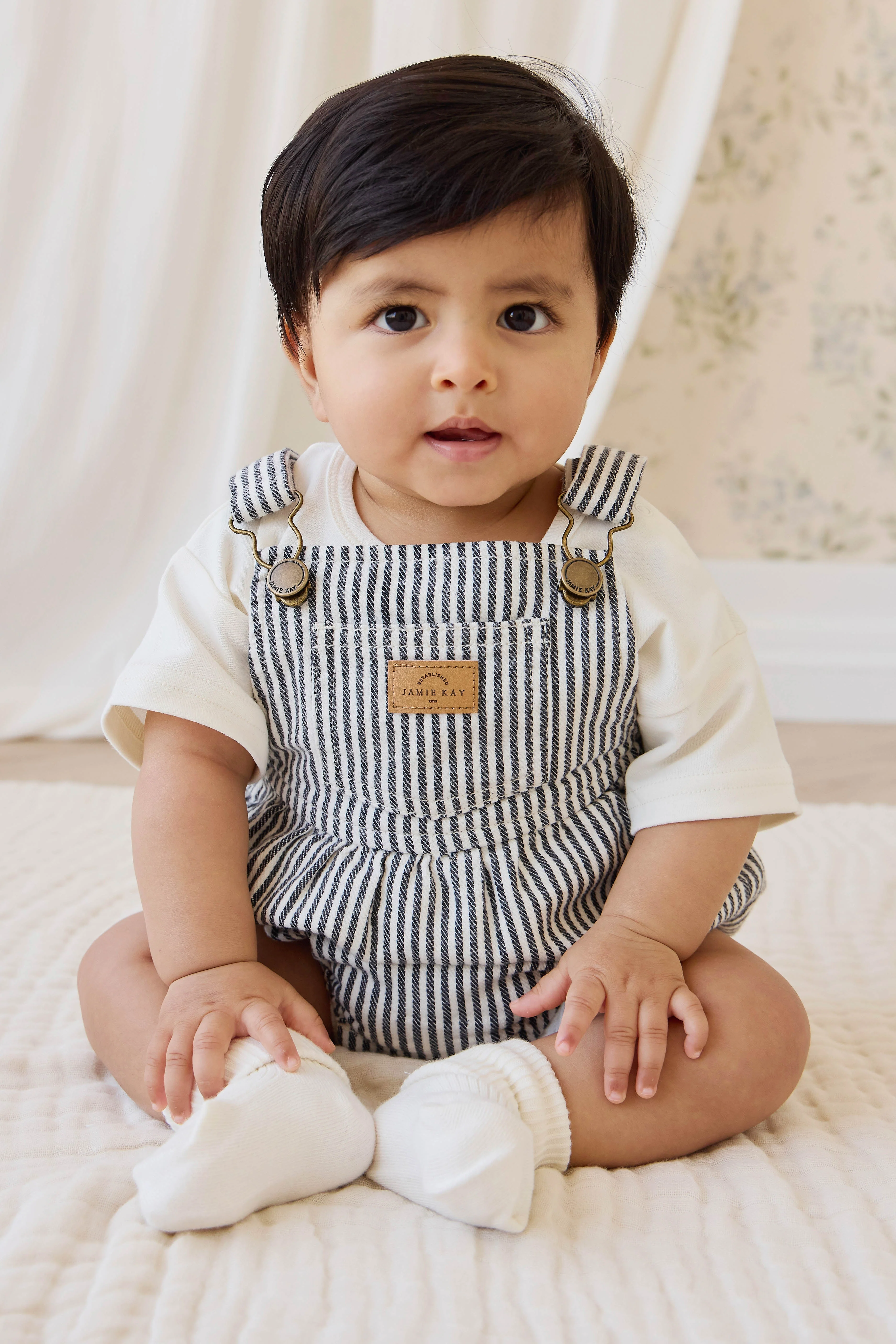 Vintage Sailor Stripe Cloud Cotton-Elastane Playsuit with Adjustable Straps & Snap Buttons for Babies 0M–3Y