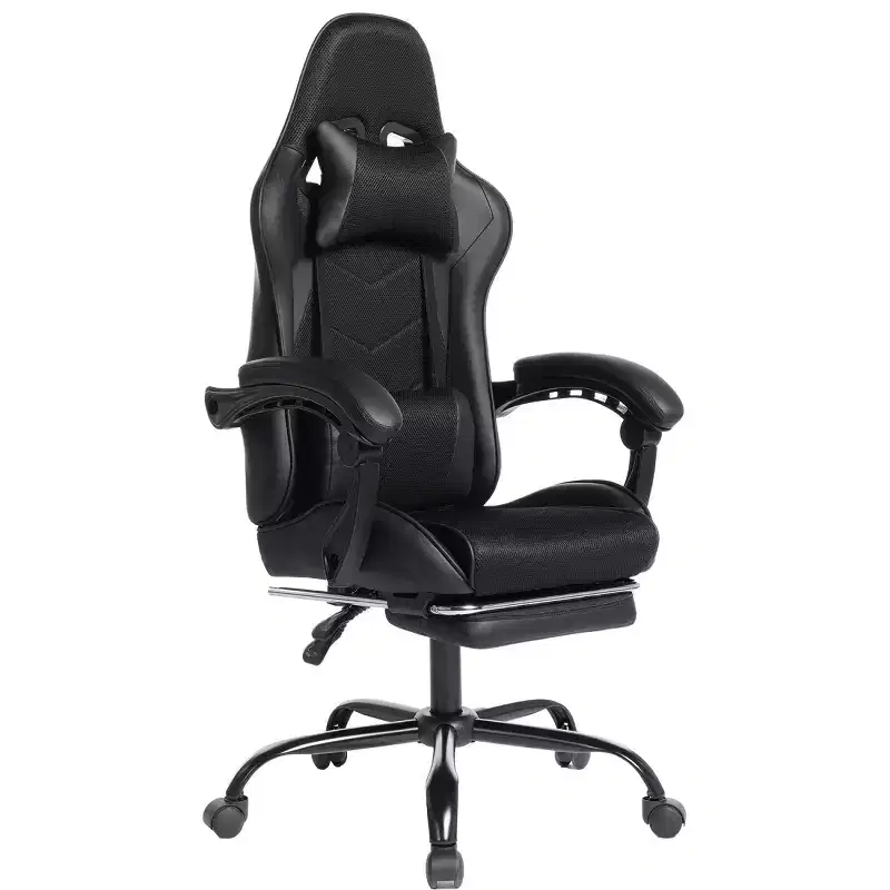 PU Gaming Chair with Reclining Backrest and Retractable Footrest, High Back Swivel Computer Desk Chair for Gamers & Home Office-Panipeachy