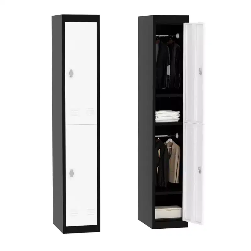 GustoWave 2-Door Metal Locker, 71 Inch Tall Slim Employee Locker Storage Cabinet with Hanging Rod, Shelf & Ventilation Holes, Heavy Duty Steel
