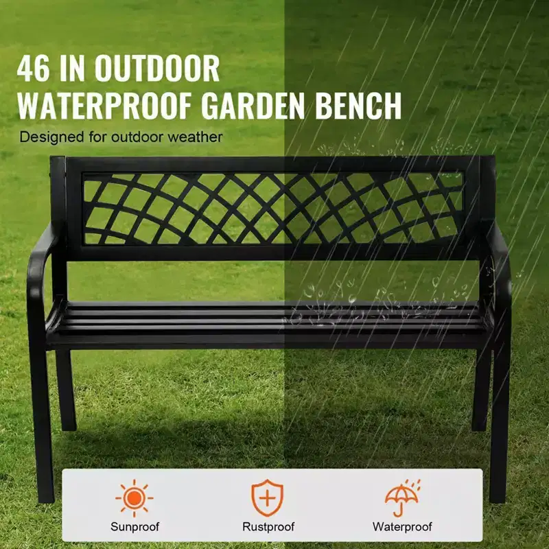 46-Inch Metal Garden Bench with Backrest and Armrests, 480 LBS Capacity