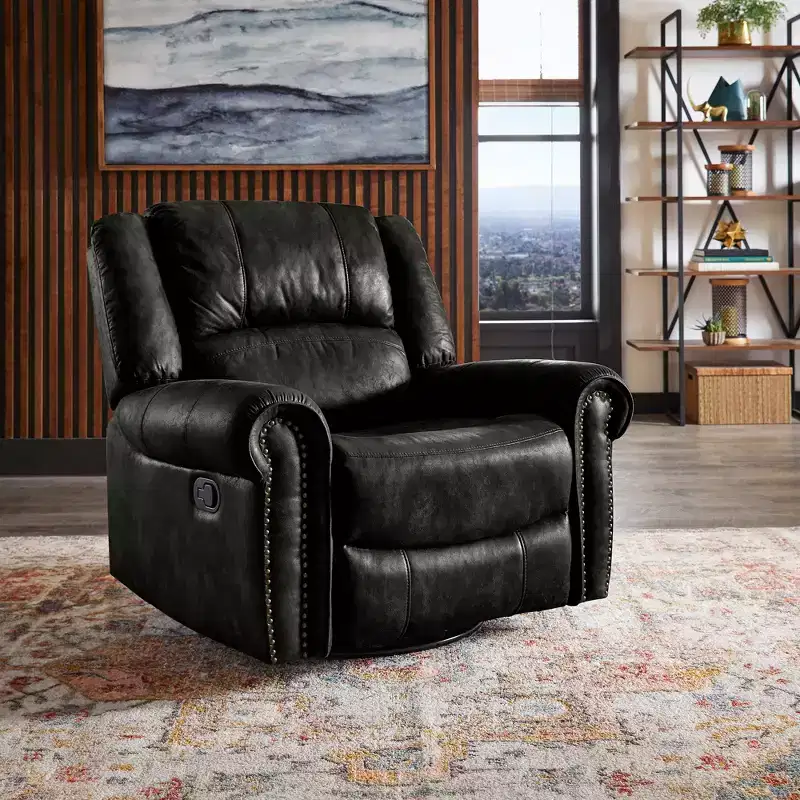 Wayne Microfiber Nailhead Swivel Glider Recliner - iNSPIRE Q