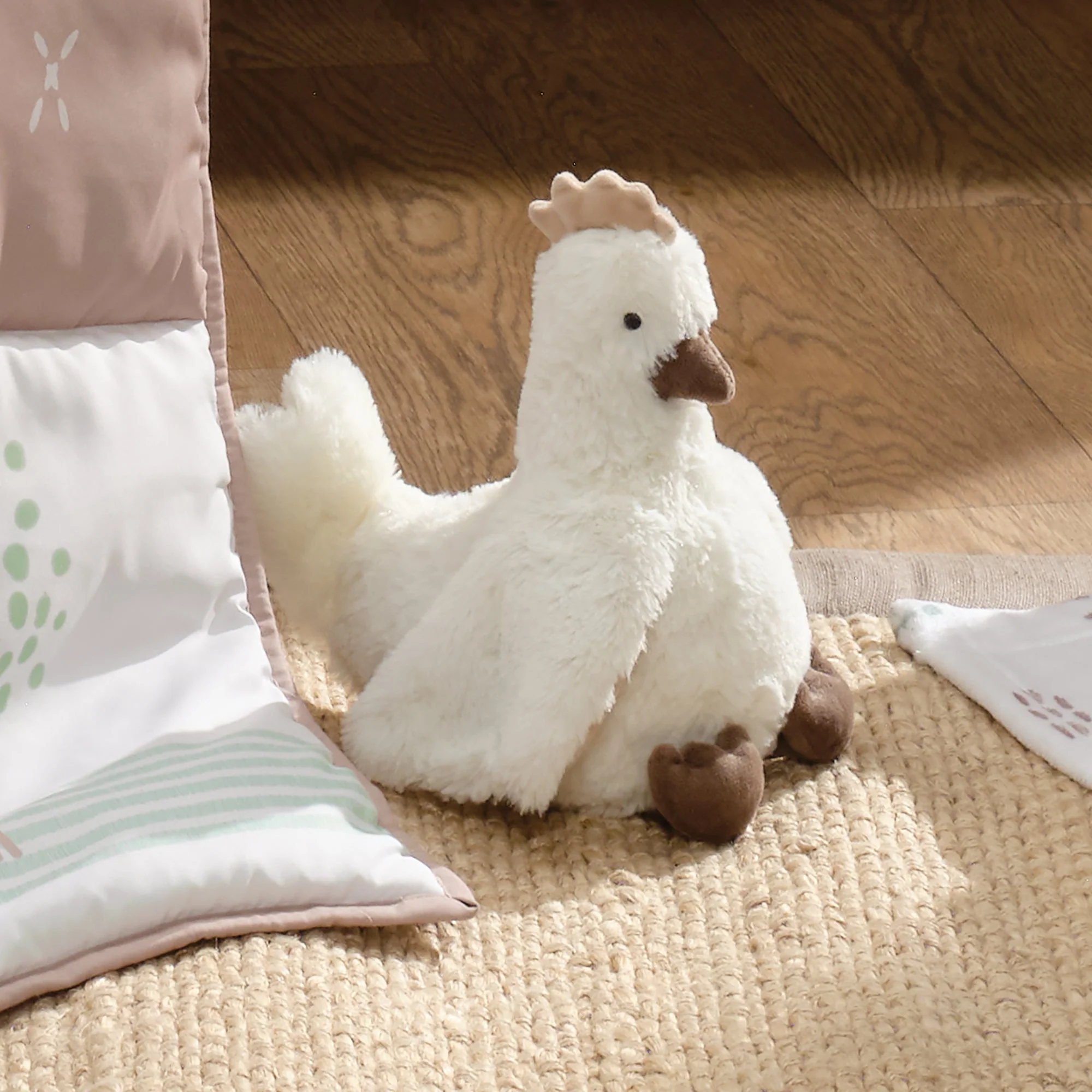 White Faux Fur Chicken Plush