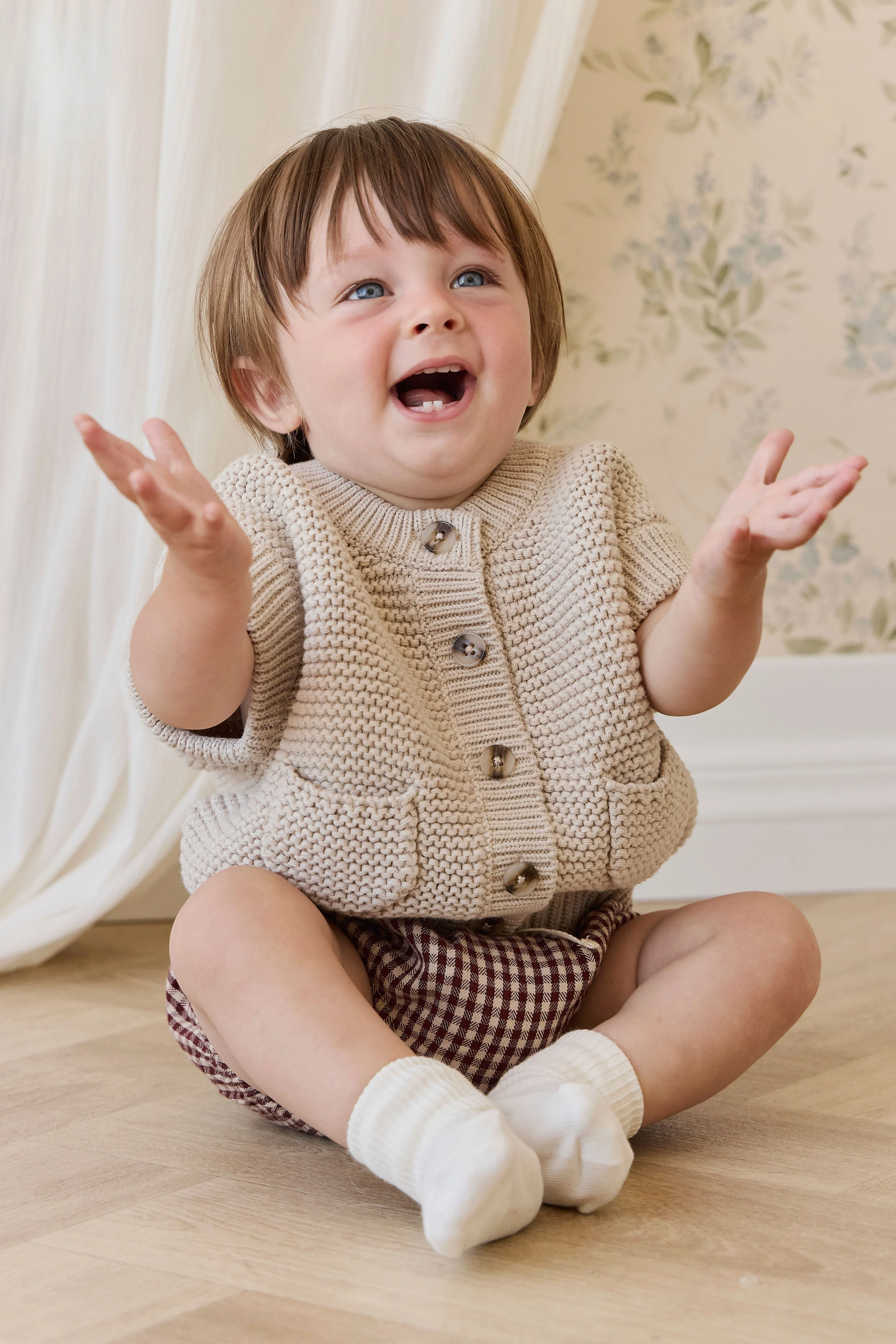 Sweet Cinnamon Gingham Organic Cotton Bloomer-Short with Elastic Waistband & Bow Detail for Babies 0M–3Y